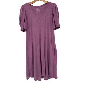 Velvet By Graham & Spencer Slub Purple Short Sleeve Dress pockets Medium Cotton